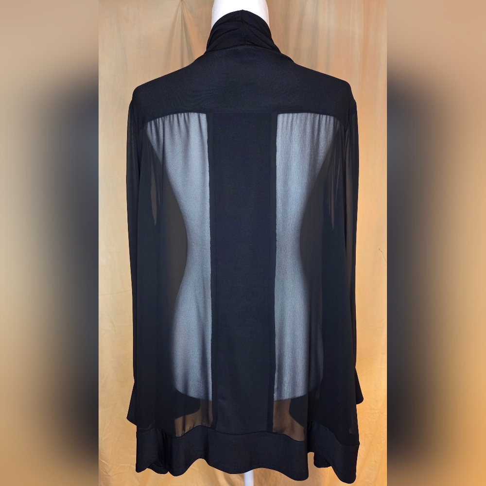 Last Tango Open-Front Sheer Chiffon Cardigan Long-Sleeved Black Jacket - Picture 5 of 7